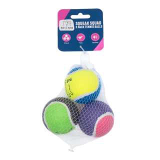 Pup & Purr Squeak Squad 3 Pack Tennis Ball Dog Toy