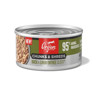 Orijen Duck & Liver Entrée Chunks & Shreds in Bone Broth Wet Cat Food