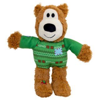 KONG Holiday Wild Knots Green Sweater Bear Dog Toy 