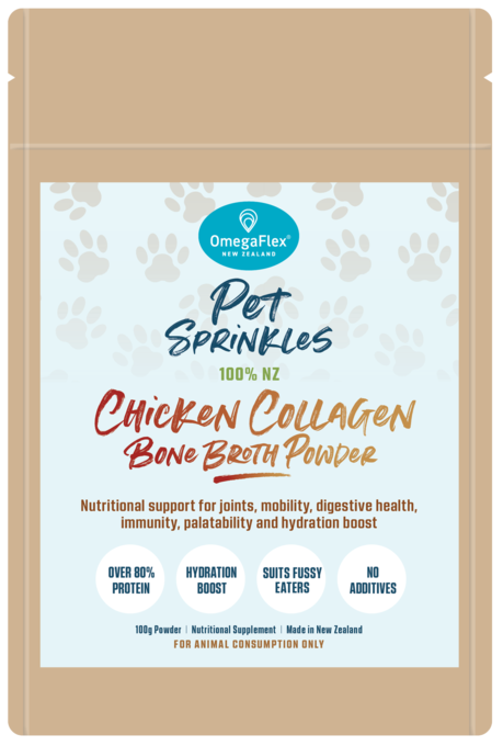 OmegaFlex Pet Sprinkles Cat & Dog Chicken Collagen Bone Broth Powder - Product Image
