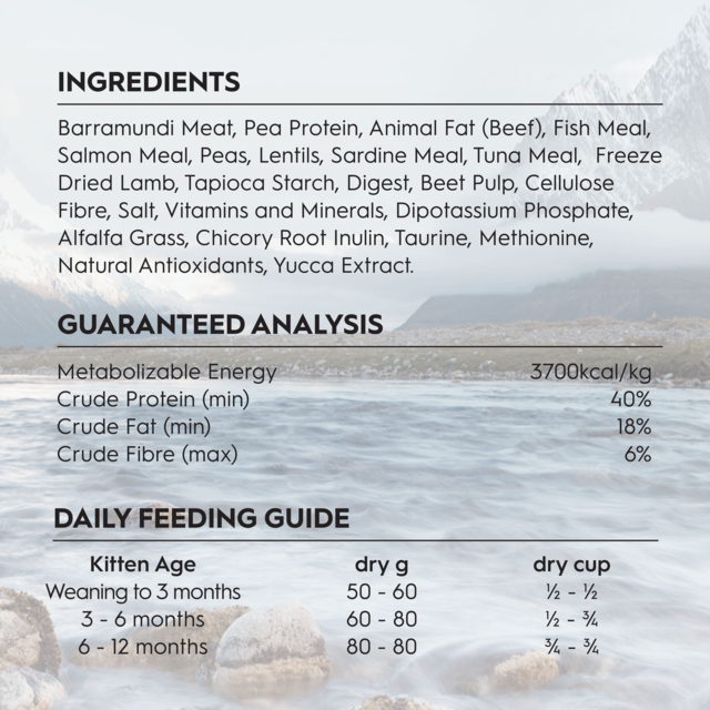 Trilogy Grain Free Barramundi with Tuna & Freeze Dried Lamb Kitten Dry Cat Food - Product Image 6