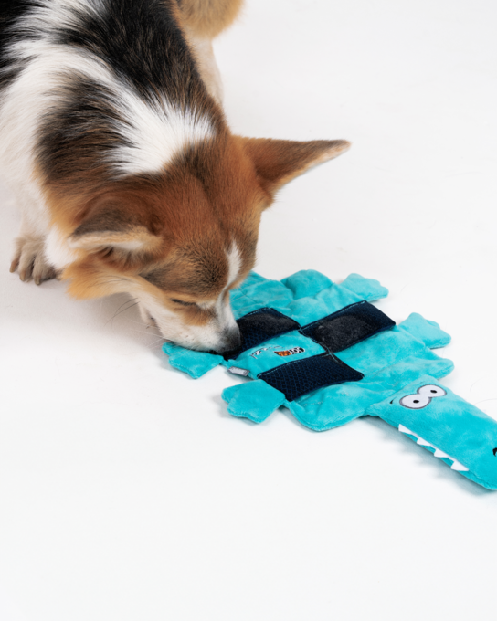 JOYSER Puzzl Croco with Squeakers and Treat Pockets Dog Plush Toy - Product Image 3