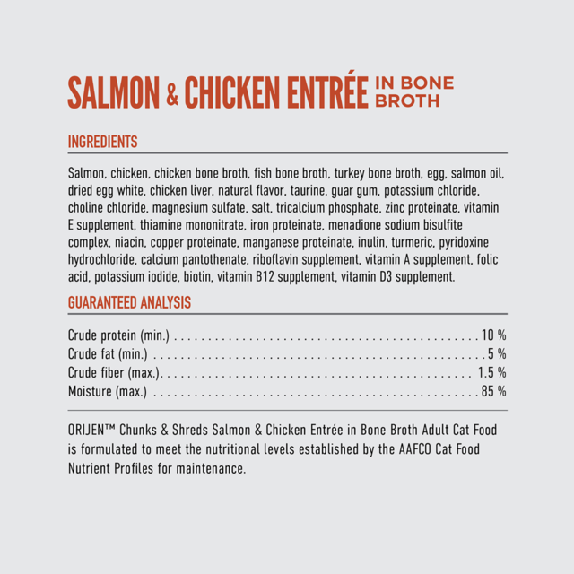 Orijen Salmon & Chicken Entrée Chunks & Shreds in Bone Broth Wet Cat Food - Product Image 4