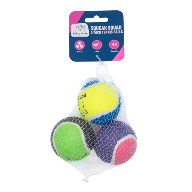 Pup & Purr Squeak Squad 3 Pack Tennis Ball Dog Toy - Product Image