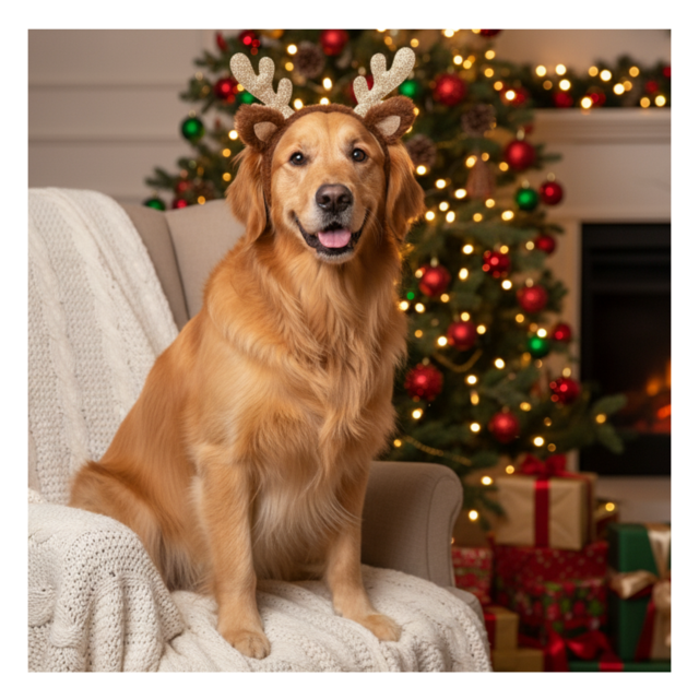 Winter Paws Christmas Reindeer Dog Costume Headband - Product Image