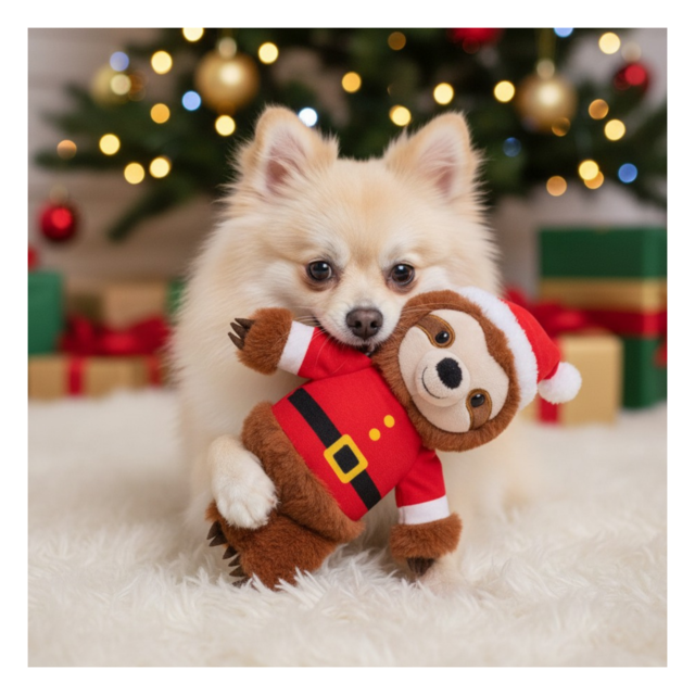 Winter Paws Christmas Santa Sloth Dog Plush Toy - Product Image