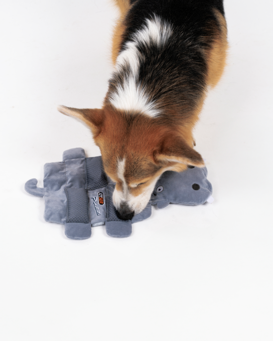 JOYSER Puzzl Hippo with Squeakers and Treat Pockets Dog Plush Toy - Product Image 2