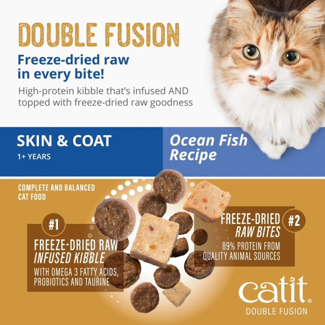 Catit Recipes Double Fusion Adult Skin & Coat Ocean Fish Dry Cat Food - Product Image 1