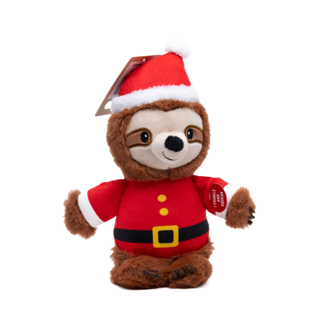 Winter Paws Christmas Santa Sloth Dog Plush Toy - Product Image 0