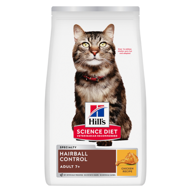 Hill's Science Diet Adult 7+ Hairball Control Chicken Senior Dry Cat Food - Product Image