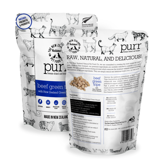The NZ Natural Pet Food Co PURR Beef Green Tripe & Mussel Cat Treats - Product Image 1