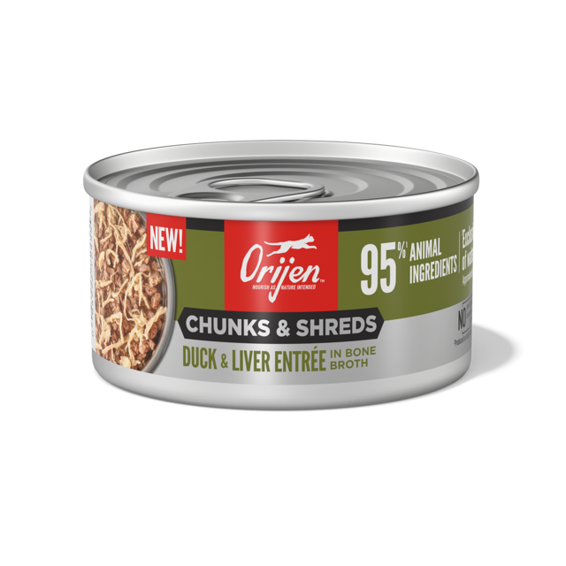 Orijen Duck & Liver Entrée Chunks & Shreds in Bone Broth Wet Cat Food - Product Image 5