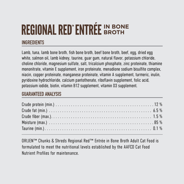 Orijen Regional Red Entrée Chunks & Shreds in Bone Broth Wet Cat Food - Product Image 4