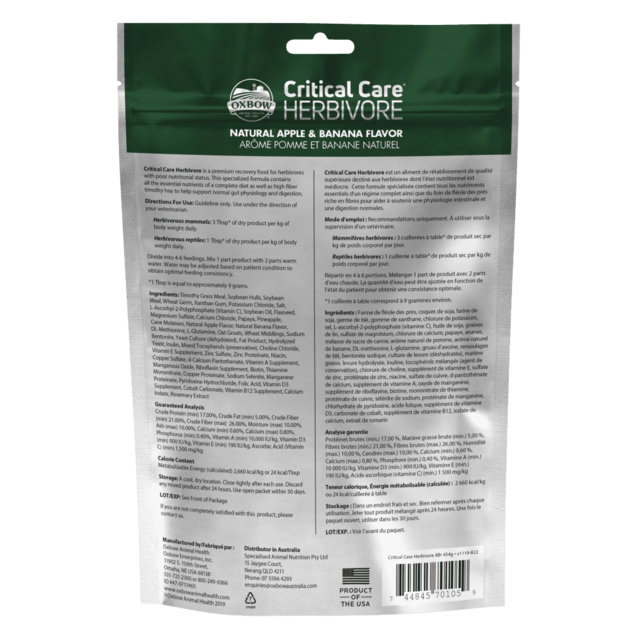 Oxbow Critical Care Herbivore Apple & Banana - Product Image 1