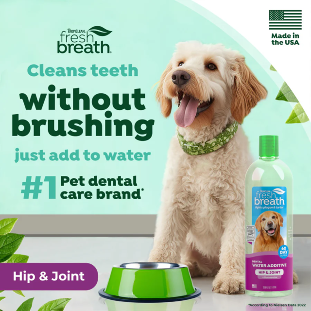 TropiClean Fresh Breath Dog Dental Hip and Joint Support Water Additive - Product Image 2