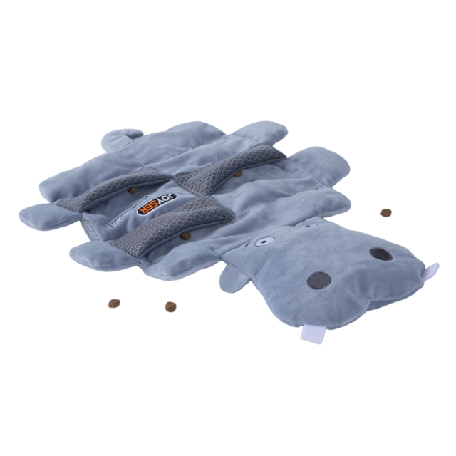 JOYSER Puzzl Hippo with Squeakers and Treat Pockets Dog Plush Toy - Product Image