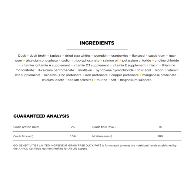 GO! Solutions Sensitivities Grain Free Limited Ingredient Duck Pate Wet Cat Food - Product Image 3