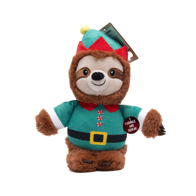 Winter Paws Christmas Elf Sloth Dog Plush Toy - Product Image 0