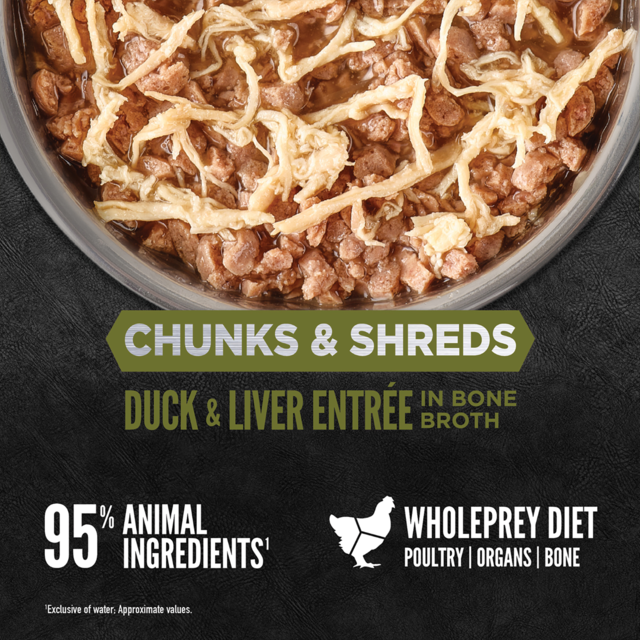 Orijen Duck & Liver Entrée Chunks & Shreds in Bone Broth Wet Cat Food - Product Image 1