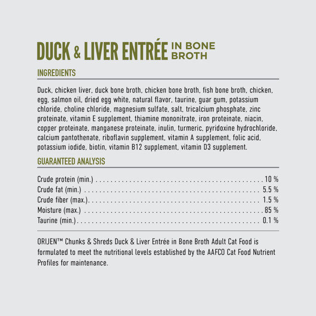 Orijen Duck & Liver Entrée Chunks & Shreds in Bone Broth Wet Cat Food - Product Image 4