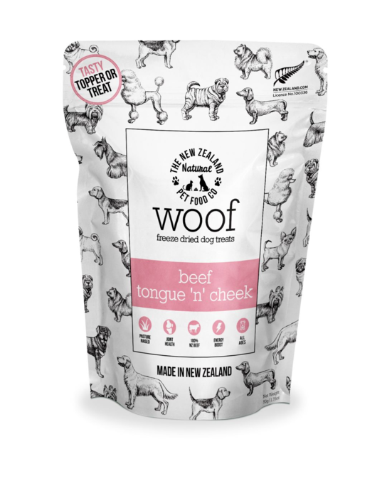 The NZ Natural Pet Food Co Woof Beef Tongue 'n' Cheek Dog Treats - Product Image