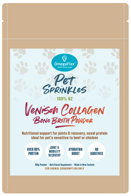 OmegaFlex Pet Sprinkles Cat & Dog Venison Collagen Bone Broth Powder - Product Image