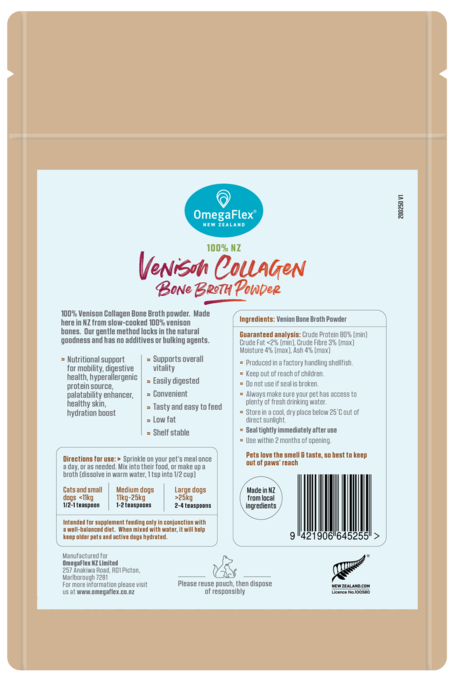 OmegaFlex Pet Sprinkles Cat & Dog Venison Collagen Bone Broth Powder - Product Image 1