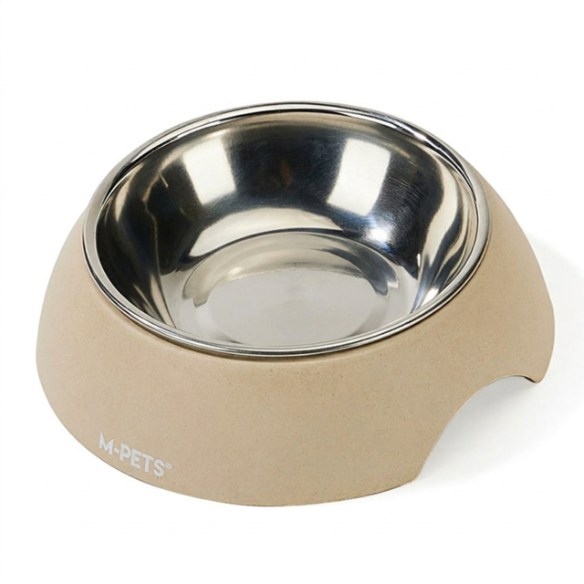 M-PETS Eco Bamboo and Stainless Steel Pet Food Bowl - Product Image