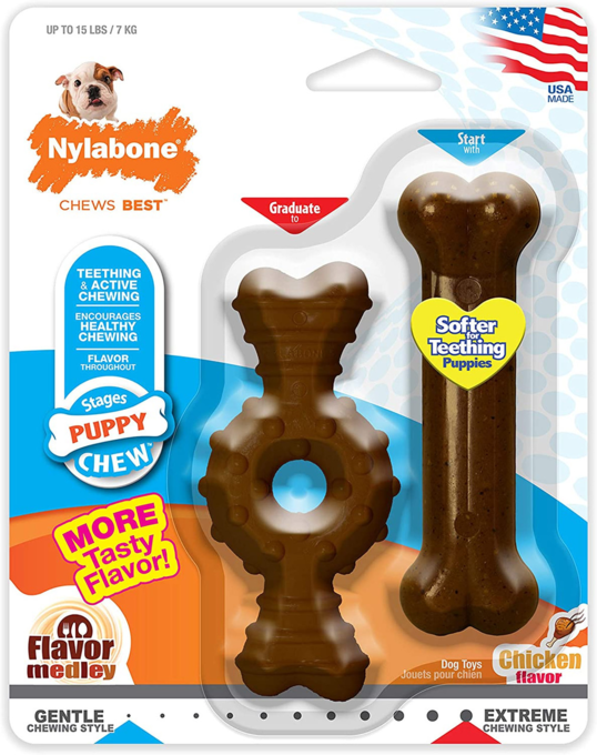 Nylabone Puppy Chew Bone & Ring Bone Twin Pack Chew Toys - Product Image