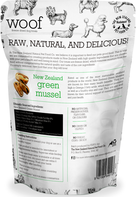 The NZ Natural Pet Food Co Woof Green Lipped Mussel Dog Treats - Product Image 1