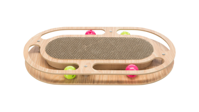 Trixie Oval Wooden Scratcher With Ball Track Cat Toy - Product Image 0
