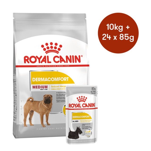 Royal Canin Medium Dermacomfort Dry + Wet Dog Food Bundle - Product Image 1