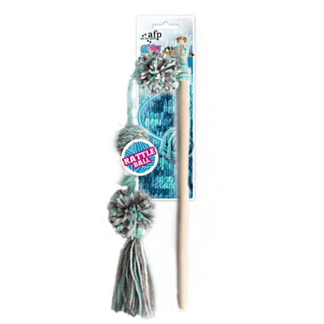 All For Paws Knotty Habit Yarn Pom Pom Wand Cat Toy - Product Image