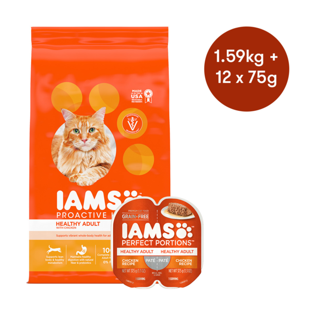 IAMS Proactive Health Adult Chicken Dry Wet Cat Food Bundle