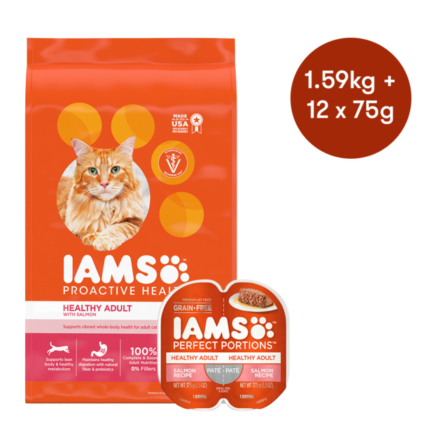 IAMS Proactive Health Adult Salmon & Tuna + Wet Cat Food Bundle - Product Image