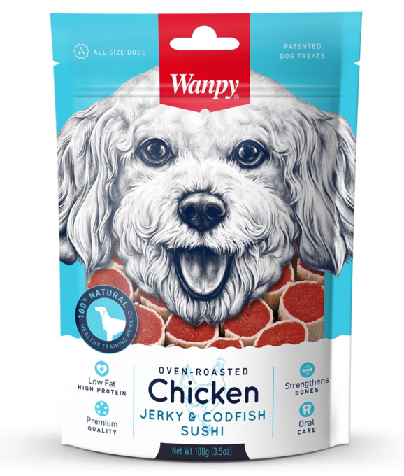 Wanpy Oven Roasted Chicken Jerky & Codfish Sushi Dog Treats - Product Image