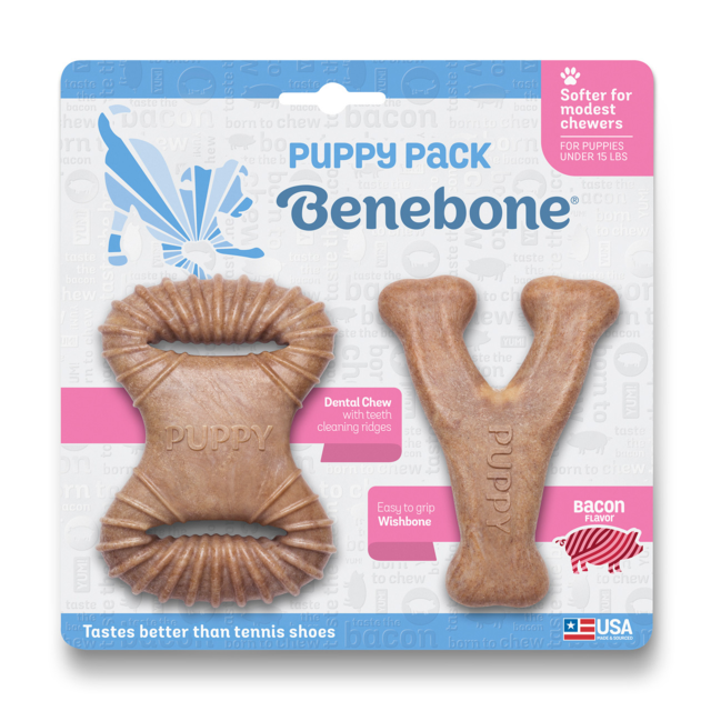 Benebone Puppy 2-Pack Dental Chew & Wishbone Bacon Tiny Chew Toys - Product Image