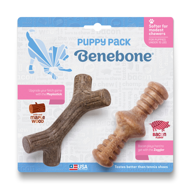 Benebone Puppy 2-Pack Maplestick & Zaggler Bacon Tiny Chew Toys - Product Image