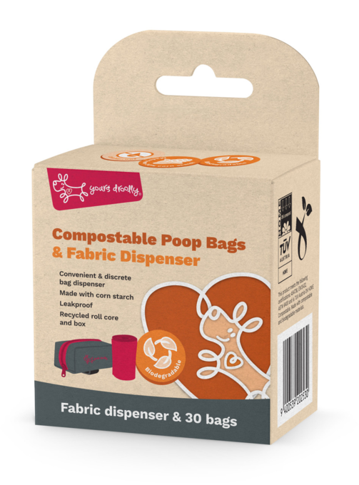 Yours Droolly Compostable Poop Bags with Dispenser - Product Image