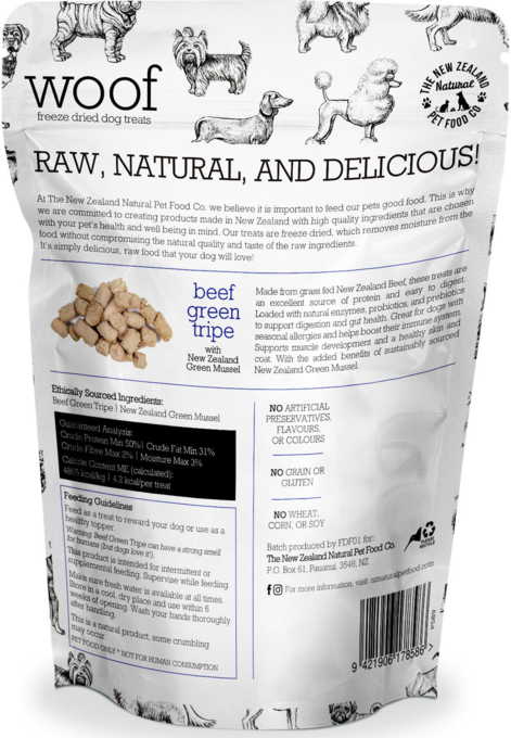 The NZ Natural Pet Food Co Woof Beef Green Tripe & Mussel Dog Treats - Product Image 1