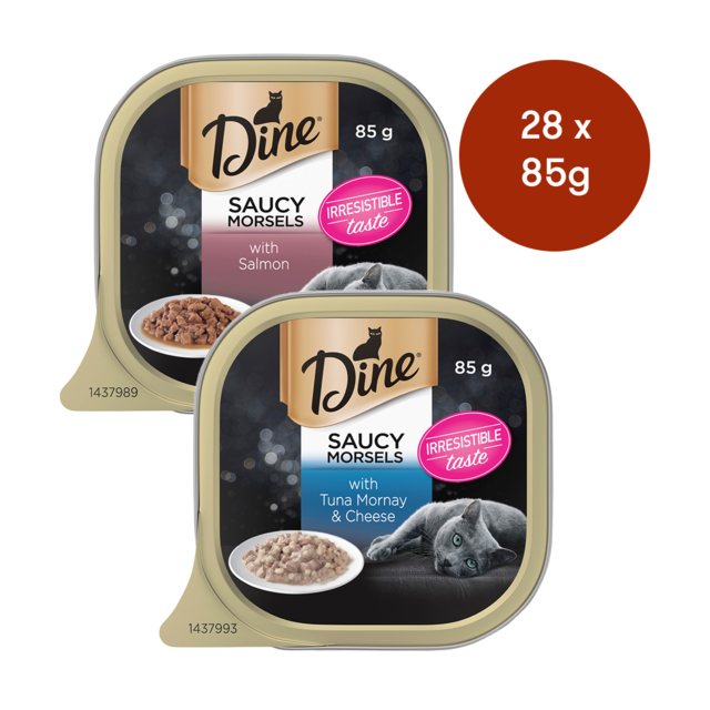 Dine Saucy Morsels Salmon + Tuna Mornay & Cheese Wet Cat Food Mixed