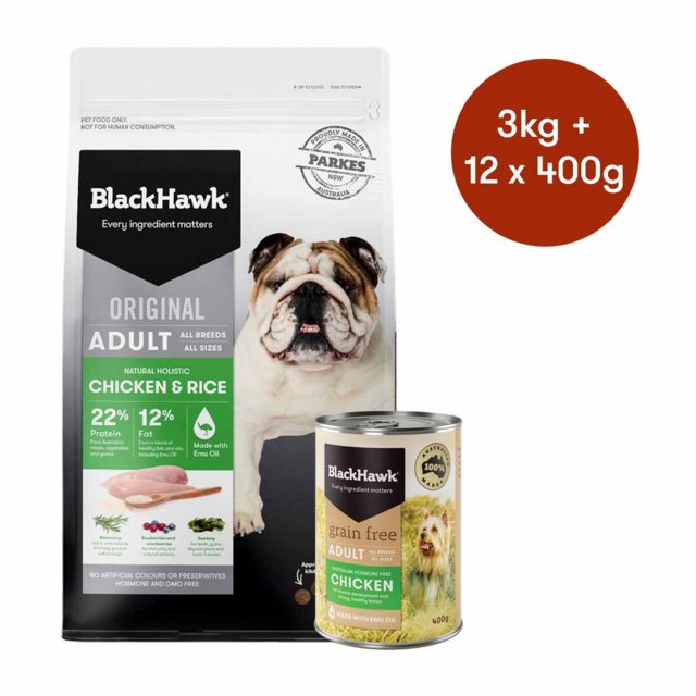 Black Hawk Adult Chicken & Rice Dry + Wet Dog Food Bundle Pet Direct