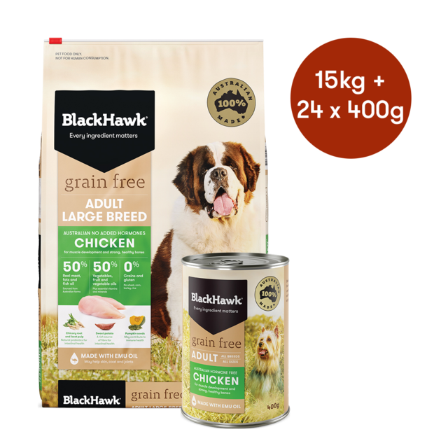 Black Hawk Adult Large Breed Chicken Grain Free Dry + Wet Dog Food
