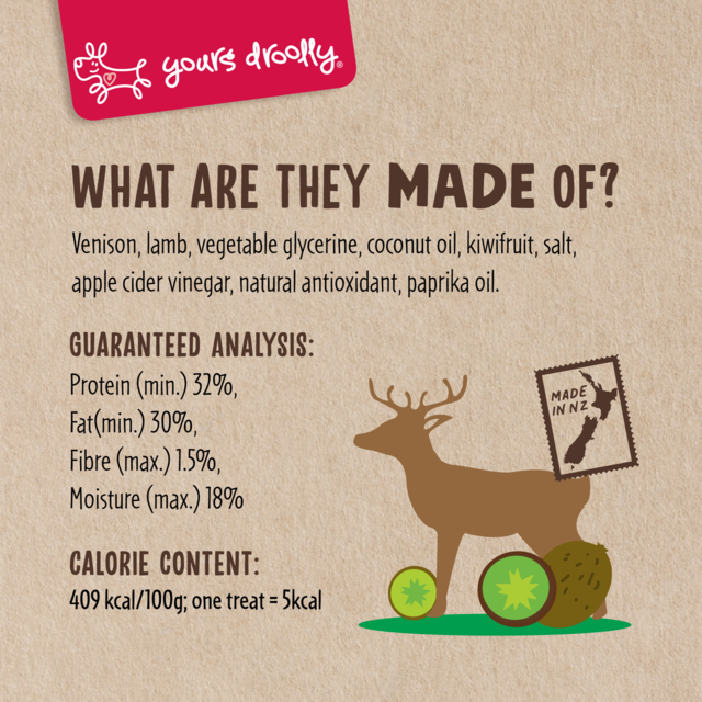 Venison Lamb Dog Treats Reference: Yours Droolly Kiwi Grown Venison Lamb Kiwifruit Dog Treats
