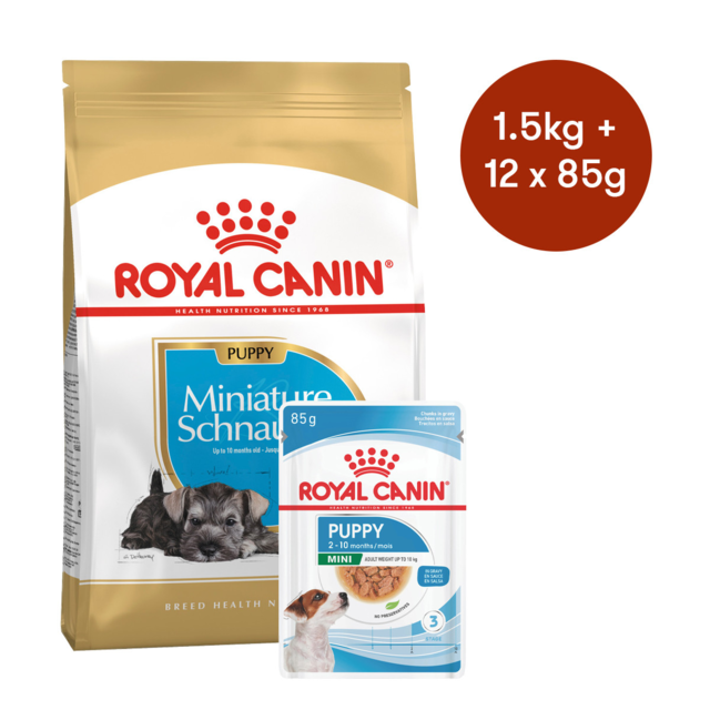 Royal Canin Miniature Schnauzer Puppy Dry + Wet Dog Food Bundle Pet