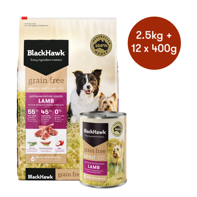 Black Hawk Adult Lamb Grain Free Dry + Wet Dog Food Bundle Pet Direct
