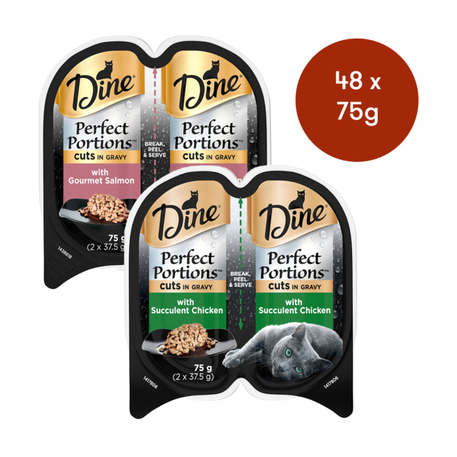 Dine Perfect Portion Cuts In Gravy Salmon + Chicken Wet Cat Food Bulk