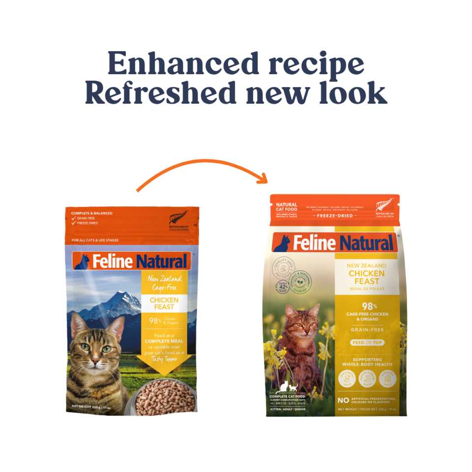 Feline Natural Freeze Dried Cat Food - Chicken Recipe 11oz | Grain-Free Raw Diet Alternative