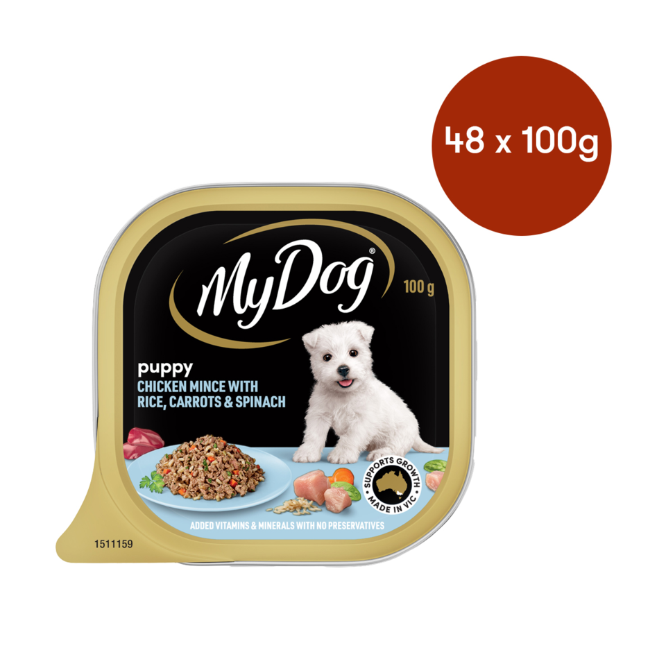 My Dog Puppy Chicken Mince with Rice Carrot & Spinach Tinned Wet Dog Food Bulk Bundle Pet Direct