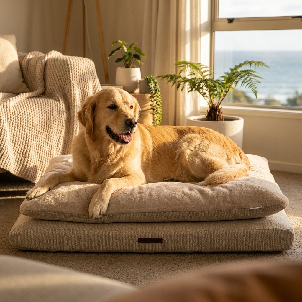 Dog relaxing on Coco and Cooper Supreme Serenity Pet Lounger